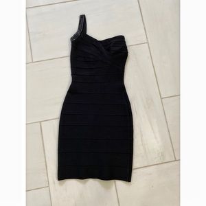 Herve Leger Black One-Shoulder Midi Dress